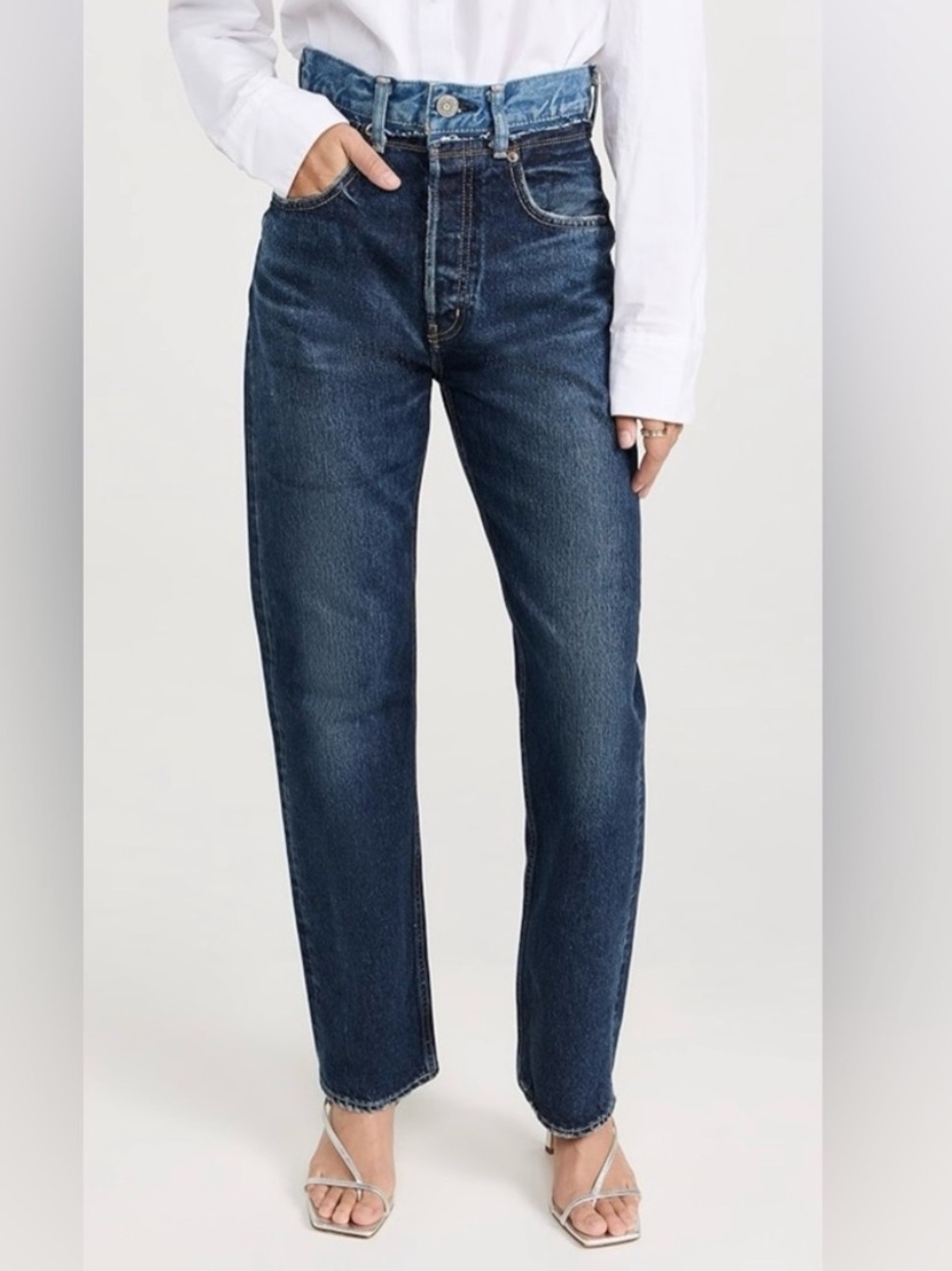 MOUSSY Vintage Boulder Selvedge Wide Straight Leg Jeans Two Tone Size 26
